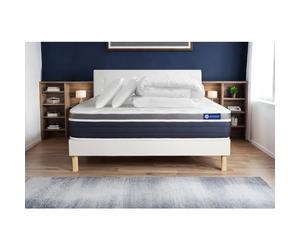 Pack lit complet 180x200 cm - Matelas + Sommier Blanc (en kit) + 2 oreillers + Couette - Actimemo Co