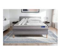 Pack lit complet 180x200 cm - Matelas + Sommier Gris (en kit) + 2 oreillers + Couette - Actimemo Nig