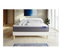 Pack lit complet 200x200 cm - Matelas + Sommier Blanc (en kit) + 2 oreillers + Couette - Actilatex Z