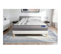 Pack lit complet 200x200 cm - Matelas + Sommier Blanc (en kit) + 2 oreillers + Couette - Actimemo Ni