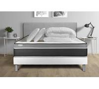 Pack lit complet - Matelas 140x190 cm + Sommier tapissier à lattes (en kit) + 2 oreillers + Couette - Vital Care