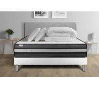Pack lit complet - Matelas 140x190 cm + Sommier tapissier à lattes (en kit) + 2 oreillers + Couette - Vital Power Zen
