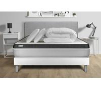Pack lit complet - Matelas 140x200 cm + Sommier tapissier à lattes (en kit) + 2 oreillers + Couette - Vital Ergo
