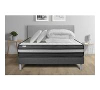 Pack lit complet 180x200 cm - Matelas + Sommier Gris (en kit) + 2 oreillers + Couette - Vital Power Zen Gris