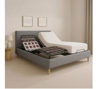 Pack Lit Électrique Matelas 180x200 cm - Gris clair - Sommier relaxation+Contour lit Tissu+Matelas