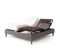 Pack Lit Électrique Matelas 180x200 - Gris - Sommier relaxation+Contour lit Simili cuir+Matelas