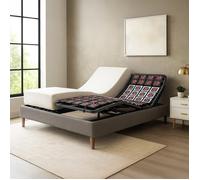 Pack Lit Électrique Matelas 90x190 - Gris - Sommier relaxation+Contour lit Simili cuir+Matelas