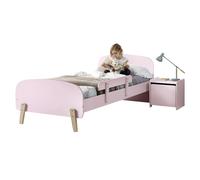 Vipack Kiddy Set composé d'un lit simple 90x200 cm, avec sommier à lattes, chevet et protection anti-chute, finition MDF laqué rose