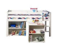 Vipack Lit de jeu Pino avec bureau et étagère - Lit en pin massif, Meubles d'appoint MDF laqué blanc, Dimension : 210 cm x 114 cm x 106 cm ; PICOHSBUBI14