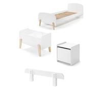 Pack - Lit Enfant, Chevet, Barrière & Coffre "Kiddy" 90x200cm Blanc