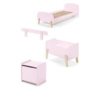 Pack - Lit Enfant, Chevet, Barrière & Coffre "Kiddy" 90x200cm Rose