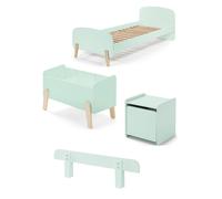 Pack - Lit Enfant, Chevet, Barrière & Coffre "Kiddy" 90x200cm Vert Menthe