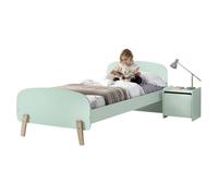 Vipack Set lit simple Kiddy 90x200 cm avec sommier à lattes et chevet MDF laqué vert menthe