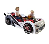 Vipack Lit voiture Brap Brap 90x200 cm Gris et blanc + Matelas
