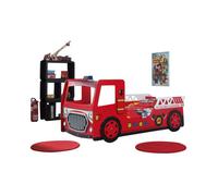 Pack - Lit Enfant & Matelas ""Camion de Pompier"" 90x200cm Rouge