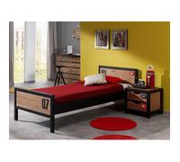 Vipack Lit simple Alex 90x200 pin massif avec sommier et table de chevet Noir