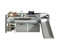 Pack - Lit Enfant Surélevé, 2 Tiroirs & Étagère "Pino" Gris
