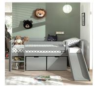 Vipack Lit mi-hauteur 90x200 cm avec toboggan, échelle, sommier à lattes et 2 tiroirs gris