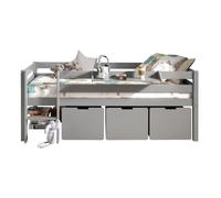 Pack - Lit Enfant Surélevé, 3 Tiroirs & Étagère "Pino" Gris