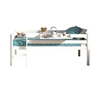 Vipack - Lit de jeu 90x200 cm - pin massif laqué blanc, échelle, sommier à roulettes, étagère incluse