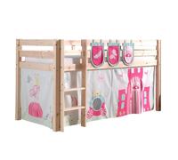 Vipack Lit de jeu Pino Pin massif naturel 90x200 cm Rideau + 3 pochettes Princesse