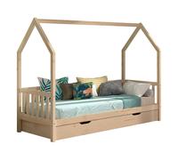 VIPACK - CABANE lit de maison 90x200 cm, encadrement latéral, tiroir de lit, pin massif naturel