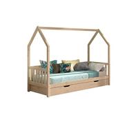VIPACK - CABANE lit de maison 90x200 cm, encadrement latéral, tiroir de lit, pin massif naturel