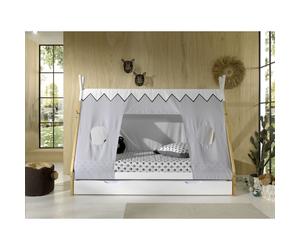 Pack - Lit Enfant, Tiroir & Voile "Tipi" 90x200cm Blanc