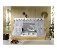 Pack - Lit Enfant, Tiroir & Voile "Tipi" 90x200cm Blanc & Naturel