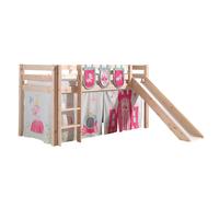 Lit de jeu Vipack Pino incl. toboggan, surface de couchage 90x200 cm avec set textile rideau et 3 sacs "Princes