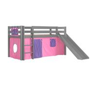 Vipack Lit enfant Pino – surélevé avec toboggan, sommier 90 x 200 cm, gris, set textile Bella