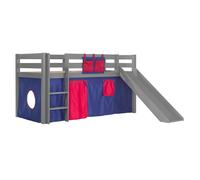 Vipack Lit de jeu Pino – 90 x 200 cm – avec sommier à lattes, toboggan et set textile Domino, gris