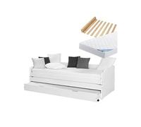 Pack Lit Gigogne 3 Couchages 90x200cm Blanc + 2 Matelas Ibiza - BARBARA -