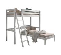 Vipack Lit mezzanine d'angle Pino2 plan de couchage 90x200 cm, sommier à lattes inclus, laqué blanc