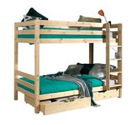 Pack - Lit Superposé Enfant & 2 Tiroirs "Pino" 90x200cm Naturel