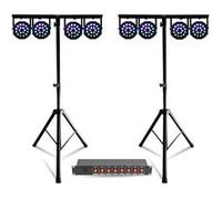 Pack Lumière 2 Pieds Mooving Light ML-SUPPORT-DJLIGHT - 8 Projecteurs PAR RGB DMX PARTY-PAR181 - Dispatching 8 Voies - Soirée DJ Noir