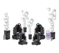 Pack Lumière 4 Lyres LED PARTY-SPOT7 10W DMX - 4 Machines à Bulles Ibiza LED BUBBLE-DREAM - Liquide à Bulles - Fête Soirée Mariage Noir