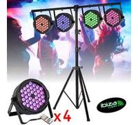 Pack Lumière 4 Projecteurs Par Ibiza Light THINPAR-36X1W-RGB + Portique d'éclairage SL002 - DMX Télécommande LED Extra-plats