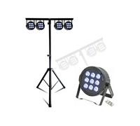 Pack Lumière Pied Support ML-SUPPORT-DJLIGHT - 4 Projecteurs Ibiza THINPAR-9X6W-RGBW - Soirée Fête Animation Mariage DJ