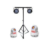 Pack Lumière Support Pied ML-SUPPORT-DJLIGHT 2 Projecteurs Ibiza THINPAR-9X6W-RGBW 2 Lyres 30W Spot - Soirée Fête Pro Dj Mariage