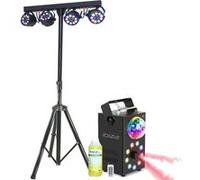 Pack Lumières IBIZA LIGHT - Pied Éclairages 4 Projecteurs PAR LED RGB - Machine Fumée LEDS RGB FOGGY-ASTRO Cadeau Fête Soirée Dj Noir