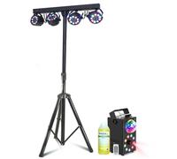 Pack Lumières IBIZA LIGHT - Pied Éclairages 4 Projecteurs PAR LED RGB - Machine Fumée LEDS RGB FOGGY-ASTRO Cadeau Fête Soirée Dj