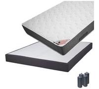 Pack Matelas 140x190 + Sommier Tapissier Démontable 2x20 Lattes Anthracites + Pieds Anthracites 15cm - BERMUDES - ALTOBUY G