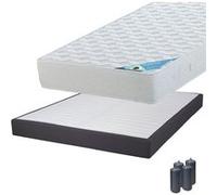 Pack Matelas 140x190 + Sommier Tapissier Démontable 2x20 Lattes Anthracites + Pieds Anthracites 15cm - MALDIVES - ALTOBUY G