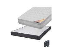Pack Matelas 140x190 + Sommier Tapissier Démontable 2x20 Lattes Anthracites + Pieds Anthracites 15cm - TAHITI -