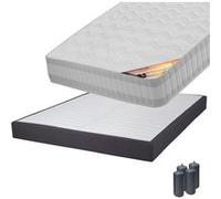 Pack Matelas 140x190 + Sommier Tapissier Démontable 2x20 Lattes Anthracites + Pieds Anthracites 15cm - TAHITI -
