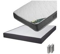 Pack Matelas 140x190 + Sommier Tapissier Démontable 2x20 Lattes Anthracites + Pieds Argent 15cm - JAVA - ALTOBUY G