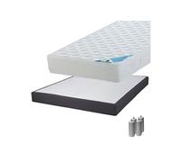 Pack Matelas 140x190 + Sommier Tapissier Démontable 2x20 Lattes Anthracites + Pieds Argent 15cm - MALDIVES - ALTOBUY G