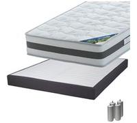 Pack Matelas 140x190 + Sommier Tapissier Démontable 2x20 Lattes Anthracites + Pieds Argent 15cm - SEYCHELLES - ALTOBUY G