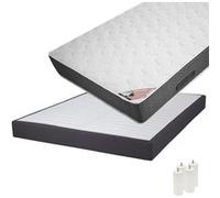 Pack Matelas 140x190 + Sommier Tapissier Démontable 2x20 Lattes Anthracites + Pieds Blancs 15cm - BERMUDES - ALTOBUY G